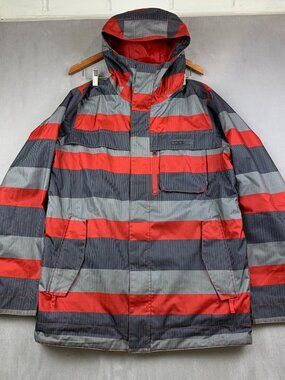 Burton Mens Poacher Jacket Medium Red Gray Striped Full Zip Dryride Snowboarding